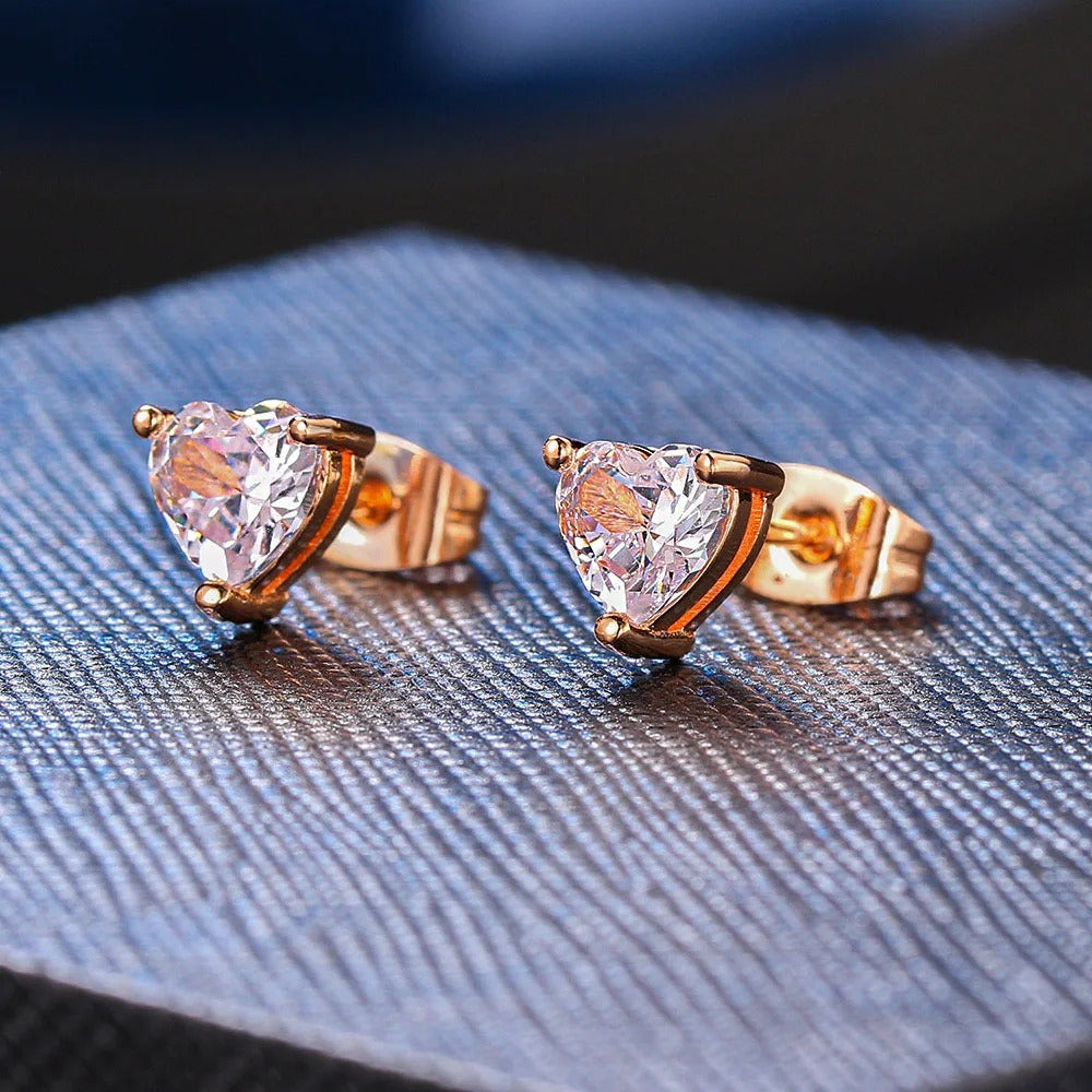 Vintage Rose Gold Heart-Shaped Crystal Earrings-Mialla Jewelry