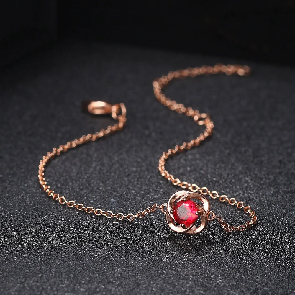 Rose Gold Red Crystal Flower Pendant Bracelet-Mialla Jewelry