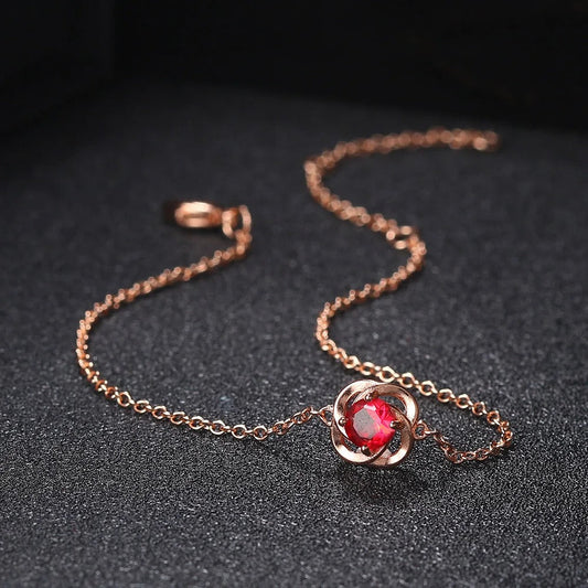 Rose Gold Red Crystal Flower Pendant Bracelet-Mialla Jewelry