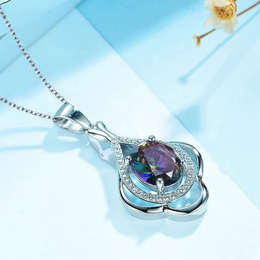 Silver Multicolor Gem Pendant Necklace-Mialla Jewelry
