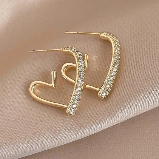 Gold Crystal Pave Heart Hoop Earrings-Mialla Jewelry