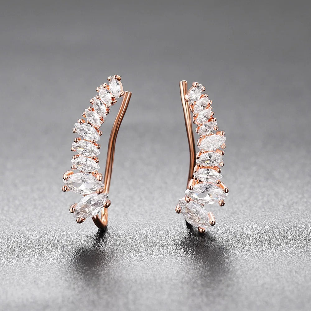 Vintage Rose Gold Marquise Crystal Hoop Earrings-Mialla Jewelry