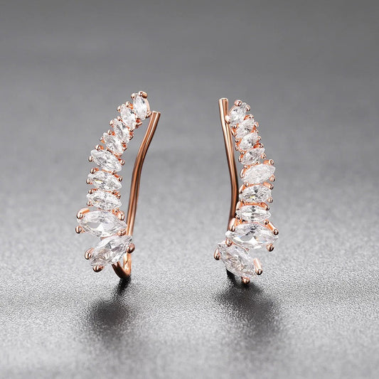 Vintage Rose Gold Marquise Crystal Hoop Earrings-Mialla Jewelry