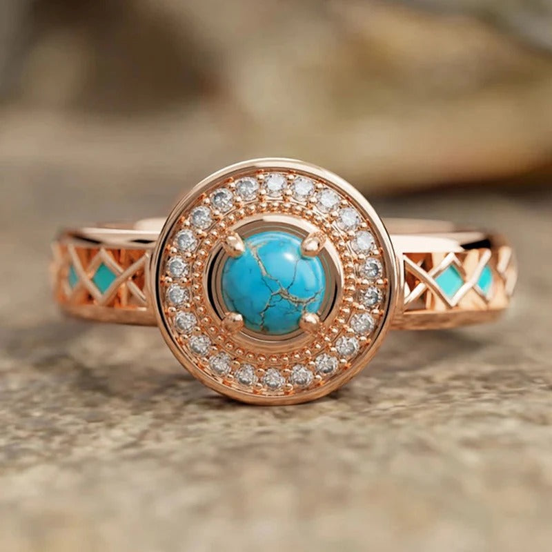 Vintage Rose Gold & Turquoise Ring-Mialla Jewelry