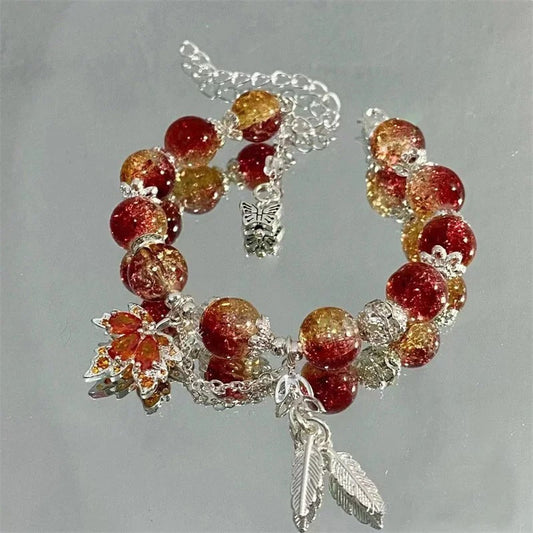 Silver Autumn Leaf & Butterfly Bracelet-Mialla Jewelry