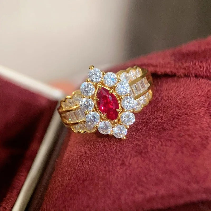 Classic Gorgeous Red & Diamond Gold Adjustable Ring-Mialla Jewelry