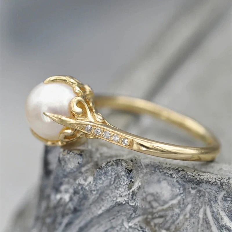 Vintage Gold Pearl Centerpiece Ring-Mialla Jewelry