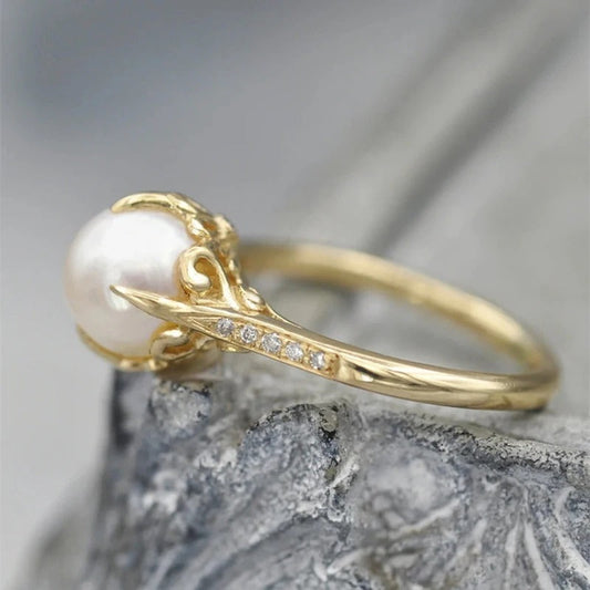 Vintage Gold Pearl Centerpiece Ring-Mialla Jewelry