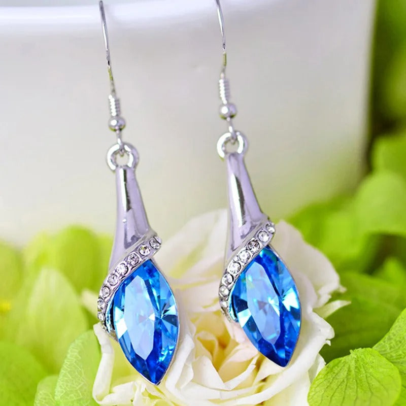 Silver Blue Crystal Dangle Earrings-Mialla Jewelry