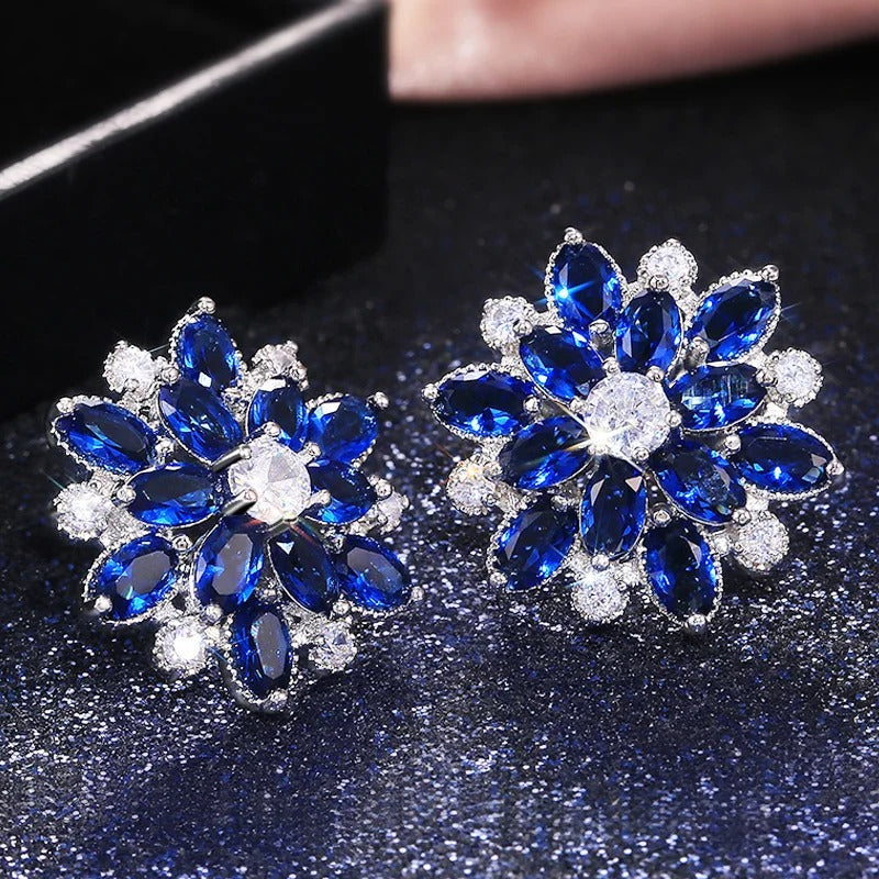 Vintage Blue Flower Silver Earrings-Mialla Jewelry