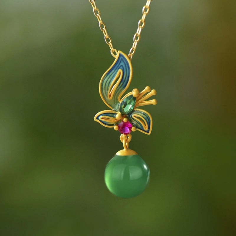 Vintage Gold Butterfly Bloom Crystal Pendant Necklace-Mialla Jewelry