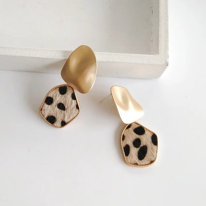 Gold Leopard Abstract Pattern Drop Earrings-Mialla Jewelry