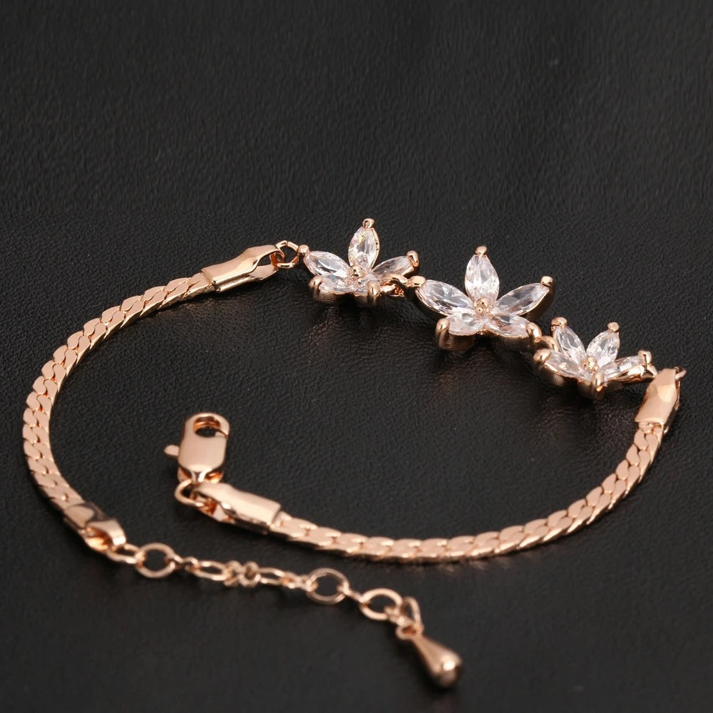 Vintage Rose Gold Floral Crystal Design Bracelet-Mialla Jewelry