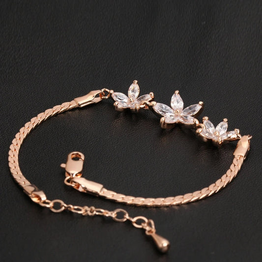 Vintage Rose Gold Floral Crystal Design Bracelet-Mialla Jewelry