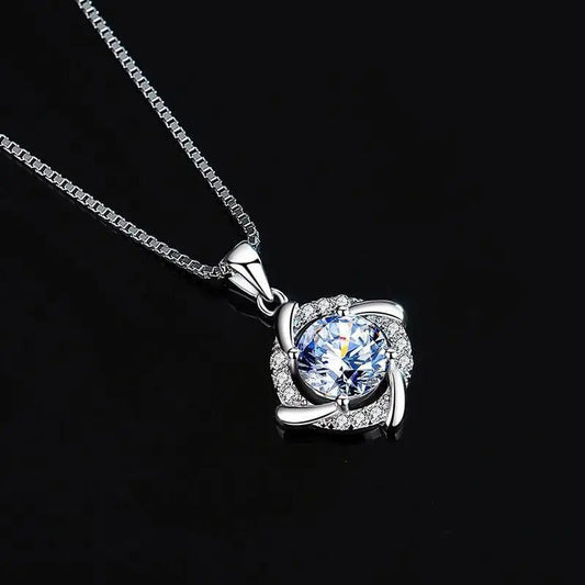 Silver Flower Shaped Crystal Necklace-Mialla Jewelry