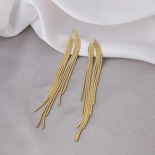 Gold Chain Fringe Delicate Tassel Earrings-Mialla Jewelry