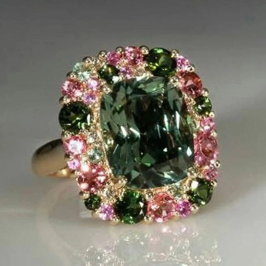 Vintage Green & Pink Gold Ring-Mialla Jewelry