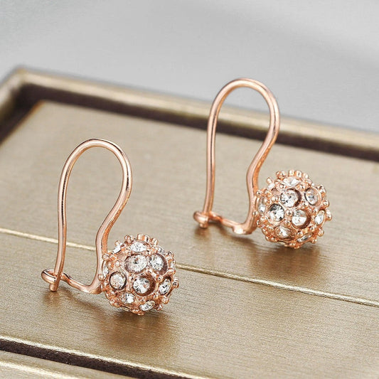 Vintage Rose Gold Crystal-Encrusted Ball Design Earrings-Mialla Jewelry