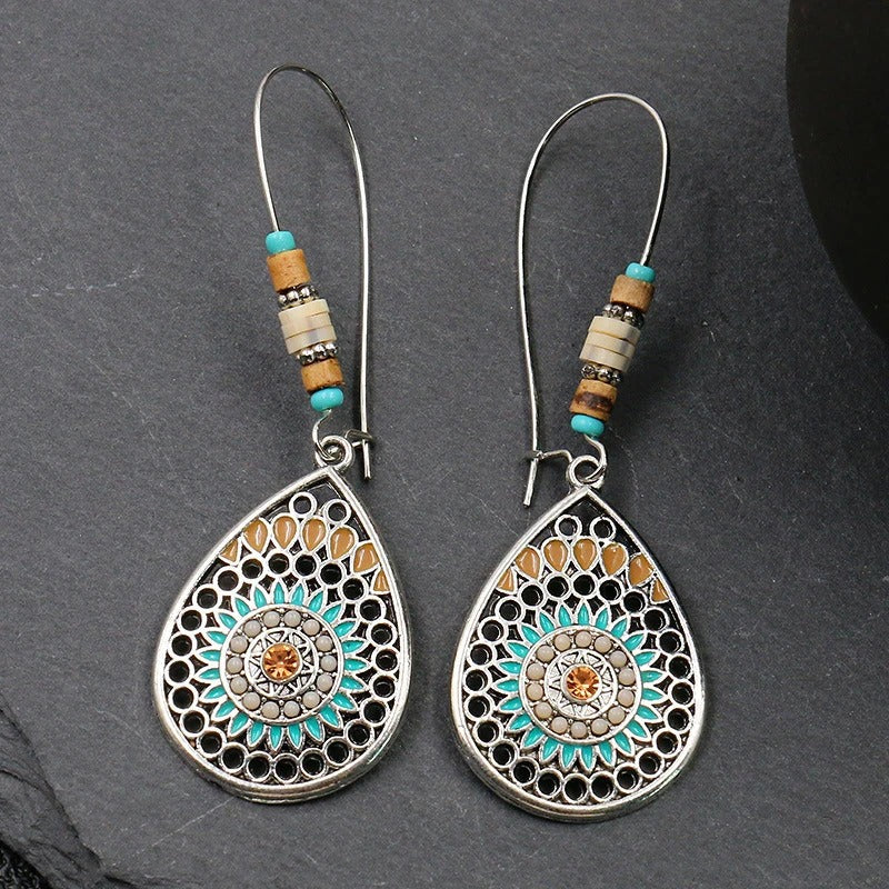 Silver Vintage Turquoise & Bead Dangle Earrings-Mialla Jewelry