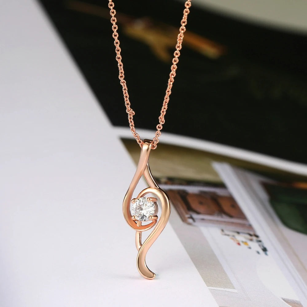 Rose Gold Twisted Shape & Brilliant Crystal Charm Necklace-Mialla Jewelry