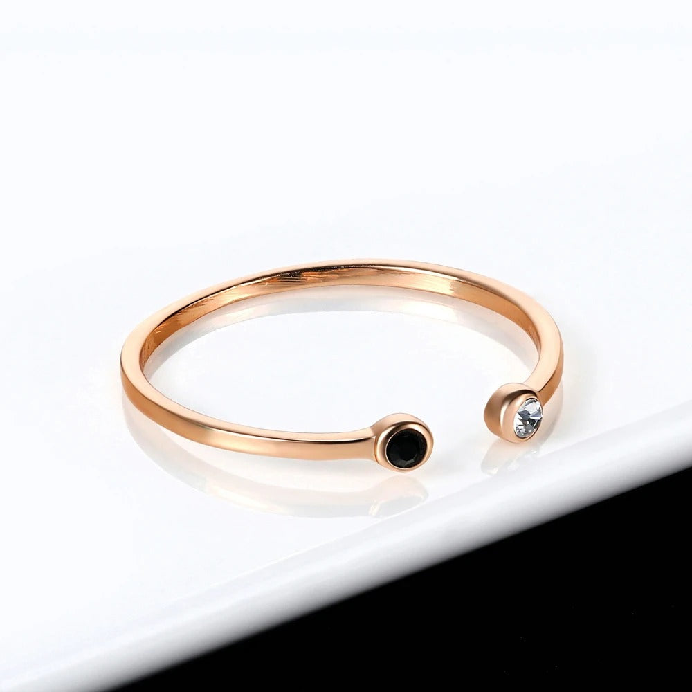 Rose Gold Dual Black & Clear Stone Cuff Ring-Mialla Jewelry