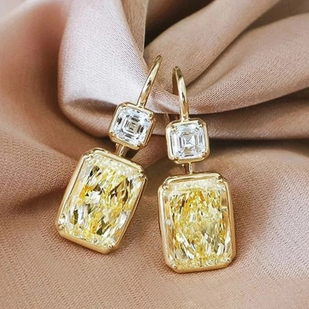 Vintage Gold Yellow Crystal Earrings-Mialla Jewelry
