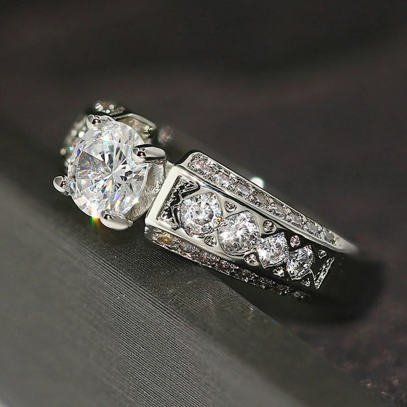 Vintage Silver & Crystal Round Gem Ring-Mialla Jewelry