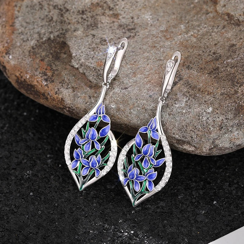 Charming Blue Flowers Drop Earrings-Mialla Jewelry