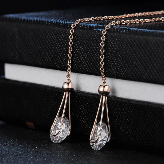 Vintage Rose Gold Crystal Teardrop Earrings-Mialla Jewelry
