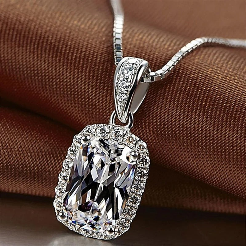 Vintage Silver Cushion Cut Crystal Necklace-Mialla Jewelry