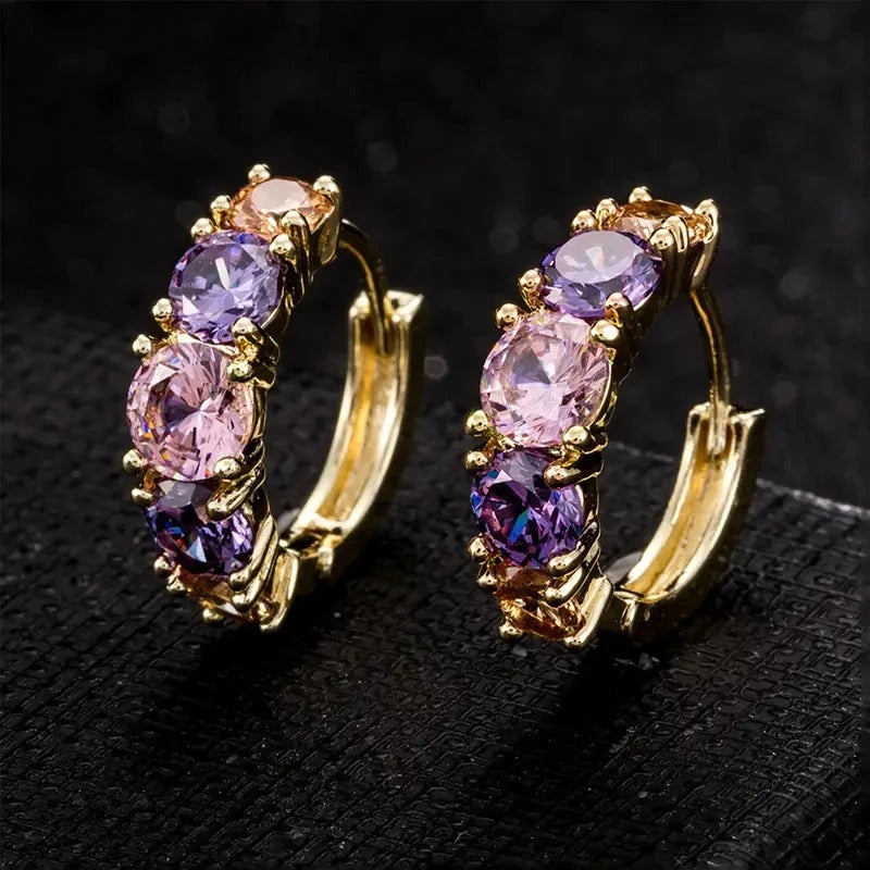 Vintage Gold Purple Stone Earrings-Mialla Jewelry