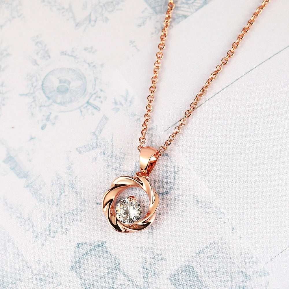 Vintage Rose Gold Twisted Pendant & Brilliant Gem Necklace-Mialla Jewelry