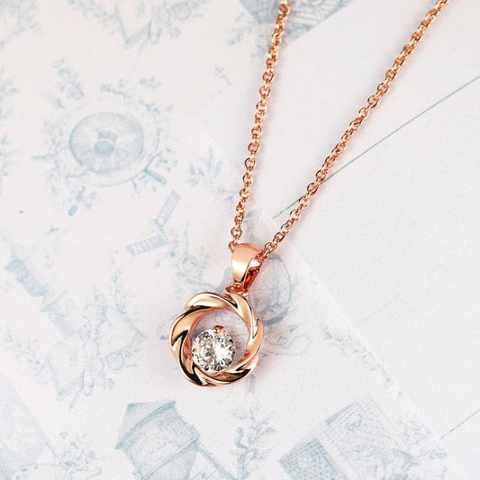 Vintage Rose Gold Twisted Pendant & Brilliant Gem Necklace-Mialla Jewelry