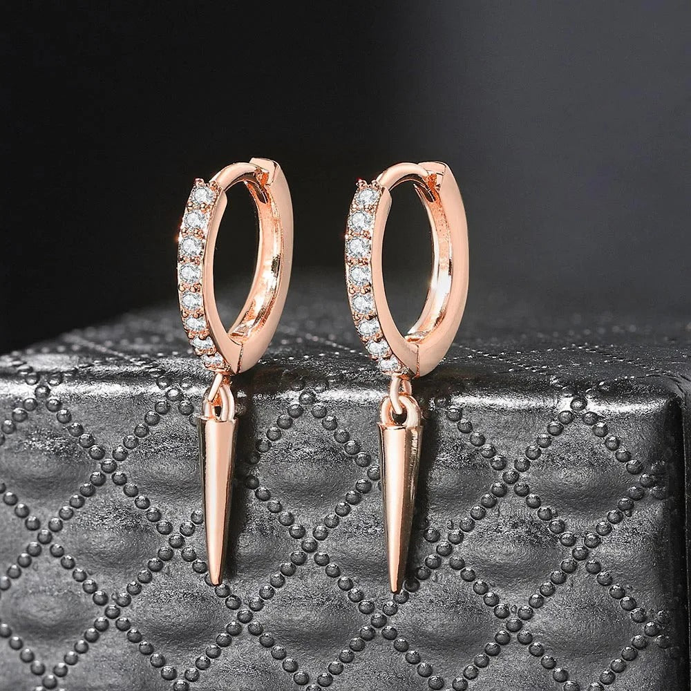 Rose Gold Crystal Inlay & Spiked Pendant Earrings-Mialla Jewelry
