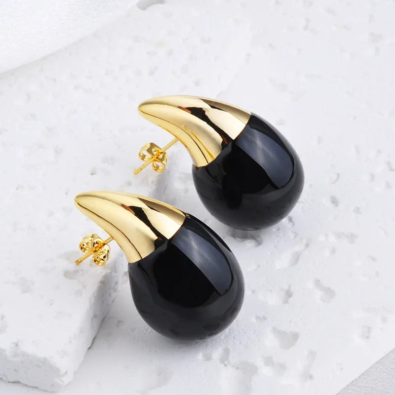 Black Gold Pointed Drop Earrings-Mialla Jewelry