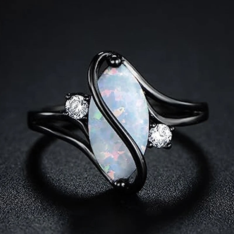 Vintage Black & Opal Twist Ring-Mialla Jewelry