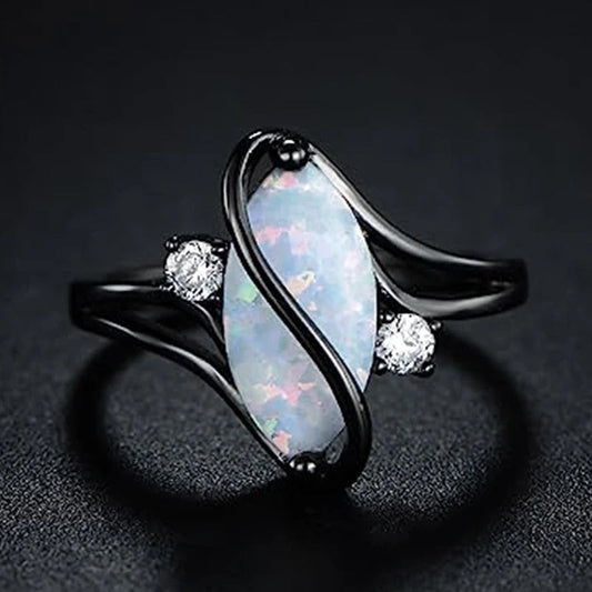 Vintage Black & Opal Twist Ring-Mialla Jewelry