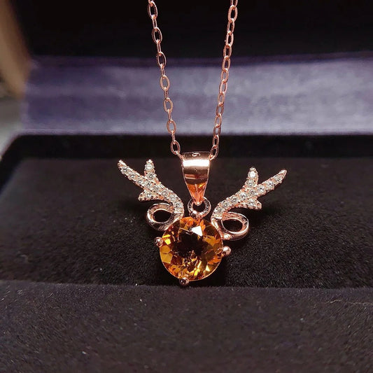 Classic Rose Gold Sparkling Wing & Yellow Gemstone Necklace-Mialla Jewelry