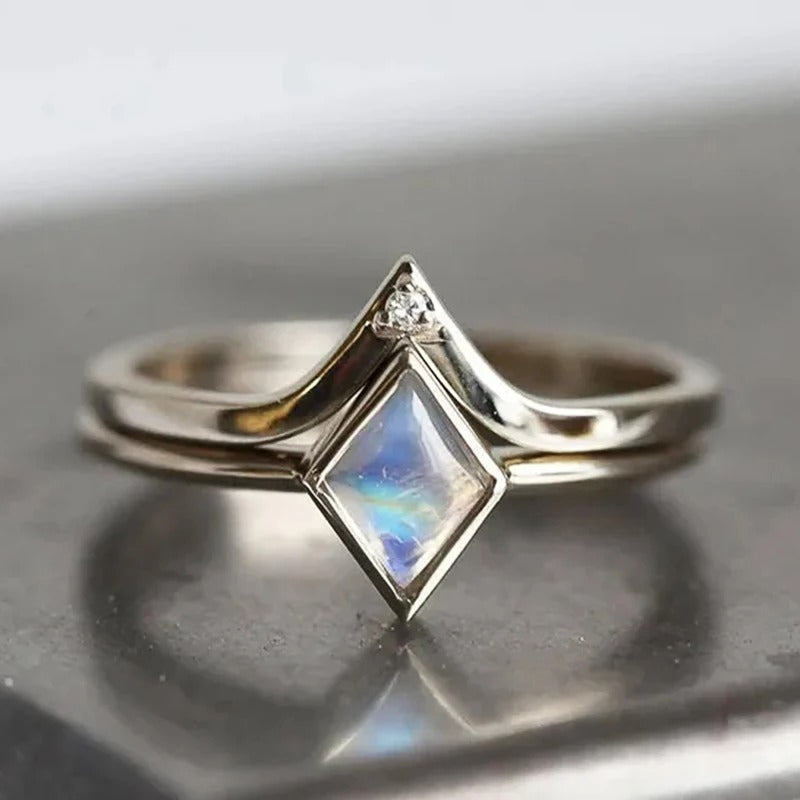 Vintage Silver Geometric Moonstone Ring-Mialla Jewelry