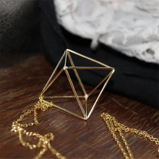 Retro Three-Dimensional Hollow Triangle Long Necklace-Mialla Jewelry