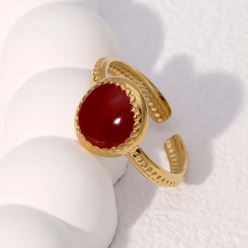 Vintage Gold & Red Gem Adjustable Ring-Mialla Jewelry