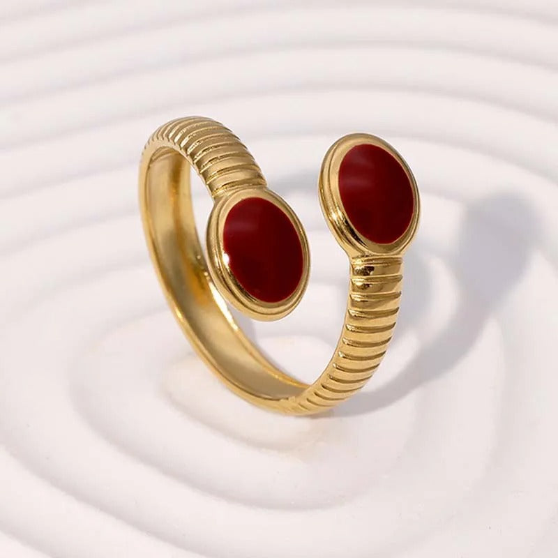 Vintage Gold Dual Red Stone Adjustable Ring-Mialla Jewelry