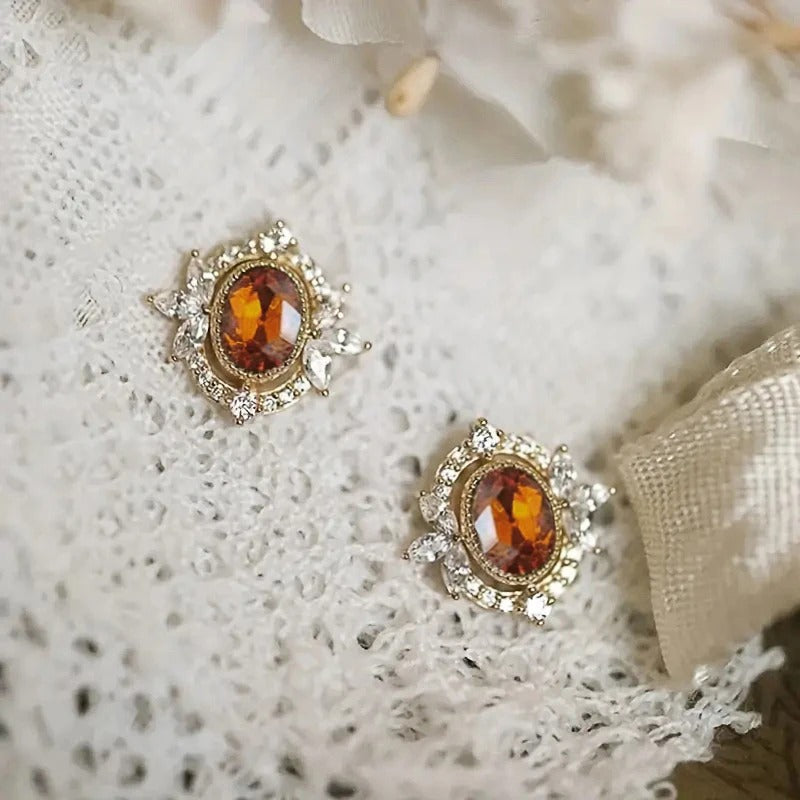 Gold Sparkling Brown Earrings-Mialla Jewelry