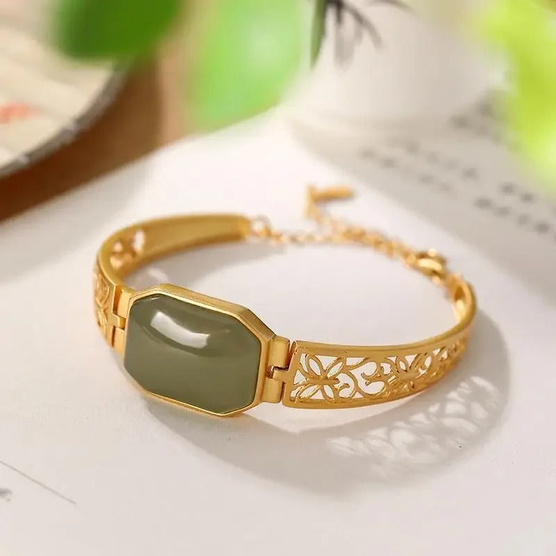 Vintage Gold Green Hollow Butterfly Bangle Bracelet-Mialla Jewelry