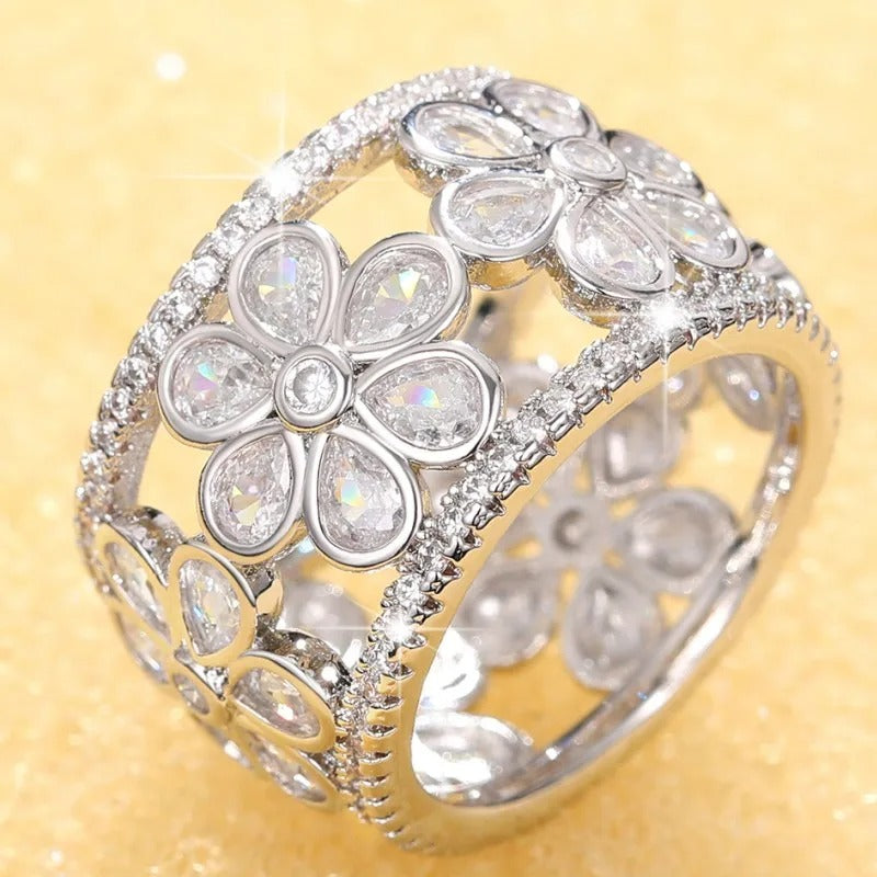 Vintage Silver Flower Gemstone Ring-Mialla Jewelry