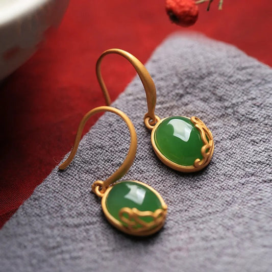 Vintage Green Oval Drop Banquet Jewelry Earrings-Mialla Jewelry