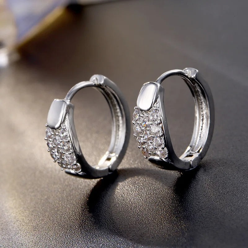 Vintage Silver Gemstone Inlay Hoop Earrings-Mialla Jewelry