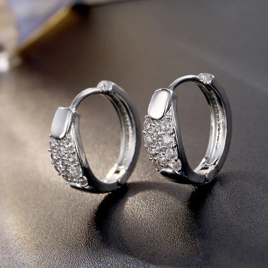 Vintage Silver Gemstone Inlay Hoop Earrings-Mialla Jewelry