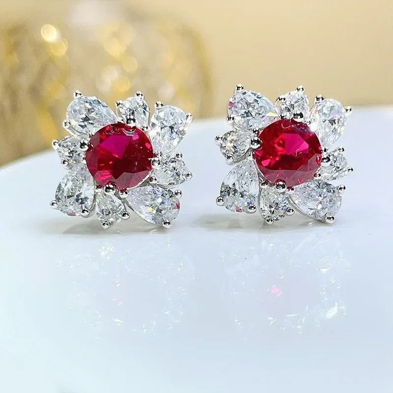 Vintage Red Sparkle Stud Earrings-Mialla Jewelry