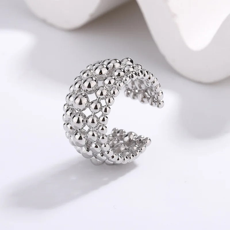Silver Round Beaded Open Ring-Mialla Jewelry